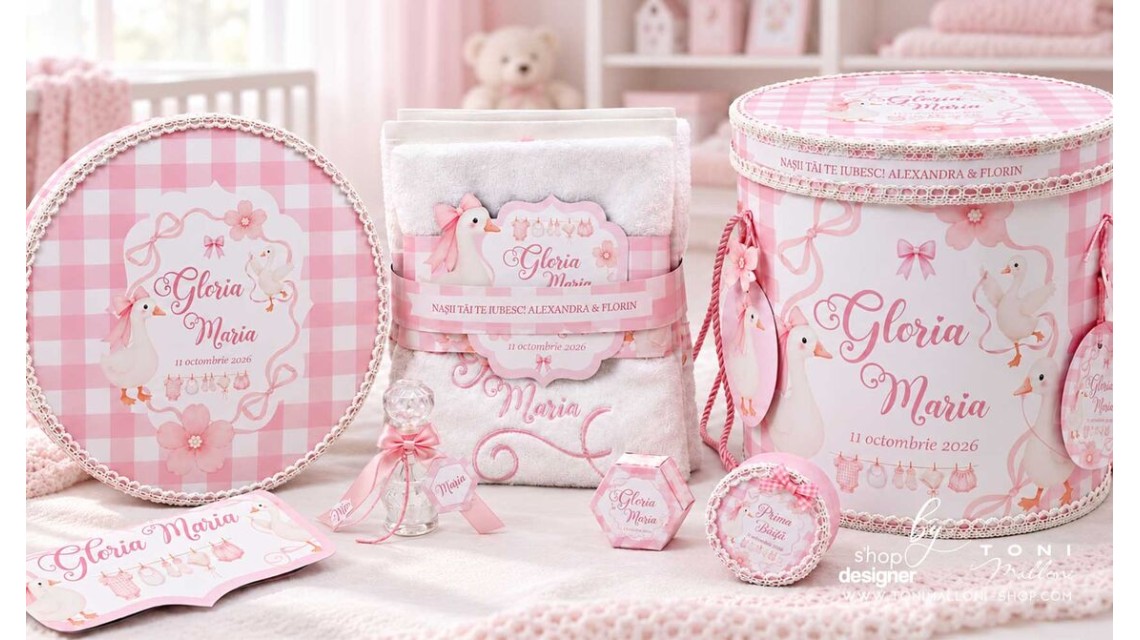 Trusou Botez Fetiță Silly Goose Gâsculiță Roz Personalizată 8